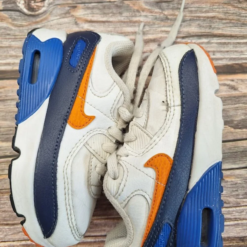 Little Kids Nike Air Max‎ 90 Leather TD White Midnight Navy Sneakers  Size 7